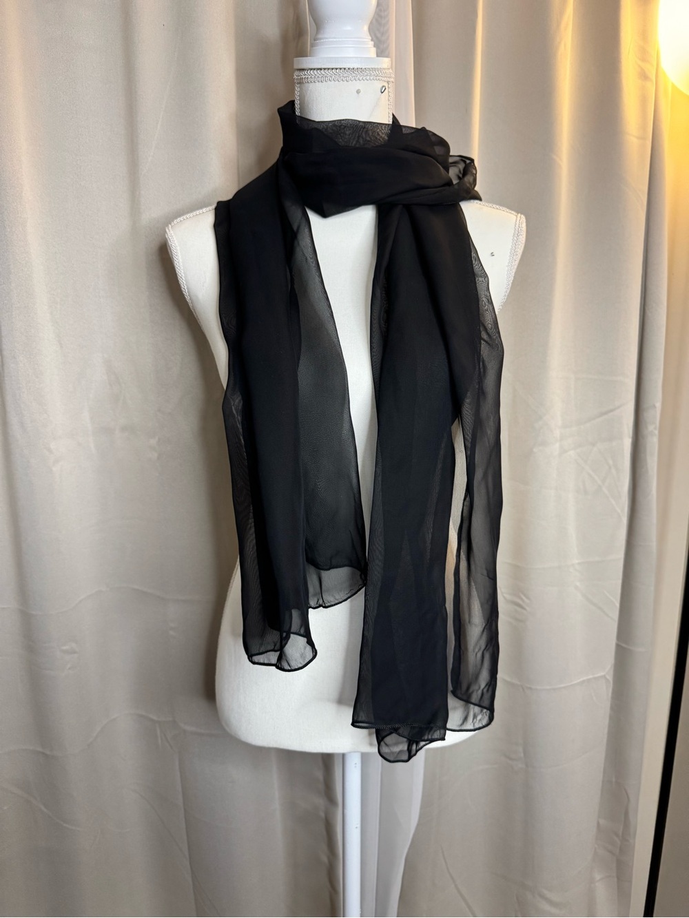 Cejon Black Sheer Chiffon Scarf Wrap Shawl Sarong Cover Up 21x72